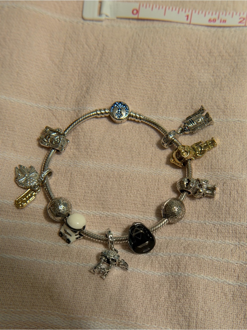 PANDORA Star Wars 6.7” Charm Bracelet w/ 2 Death Star stopper charms + 8 charms